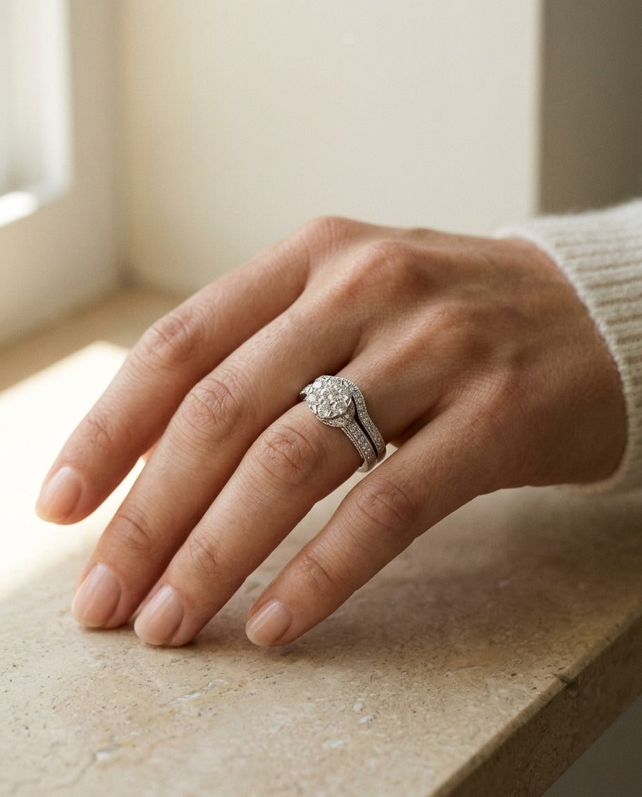 Diamond Filligree Trellis Eng Ring In 14k White Gold — portrait close