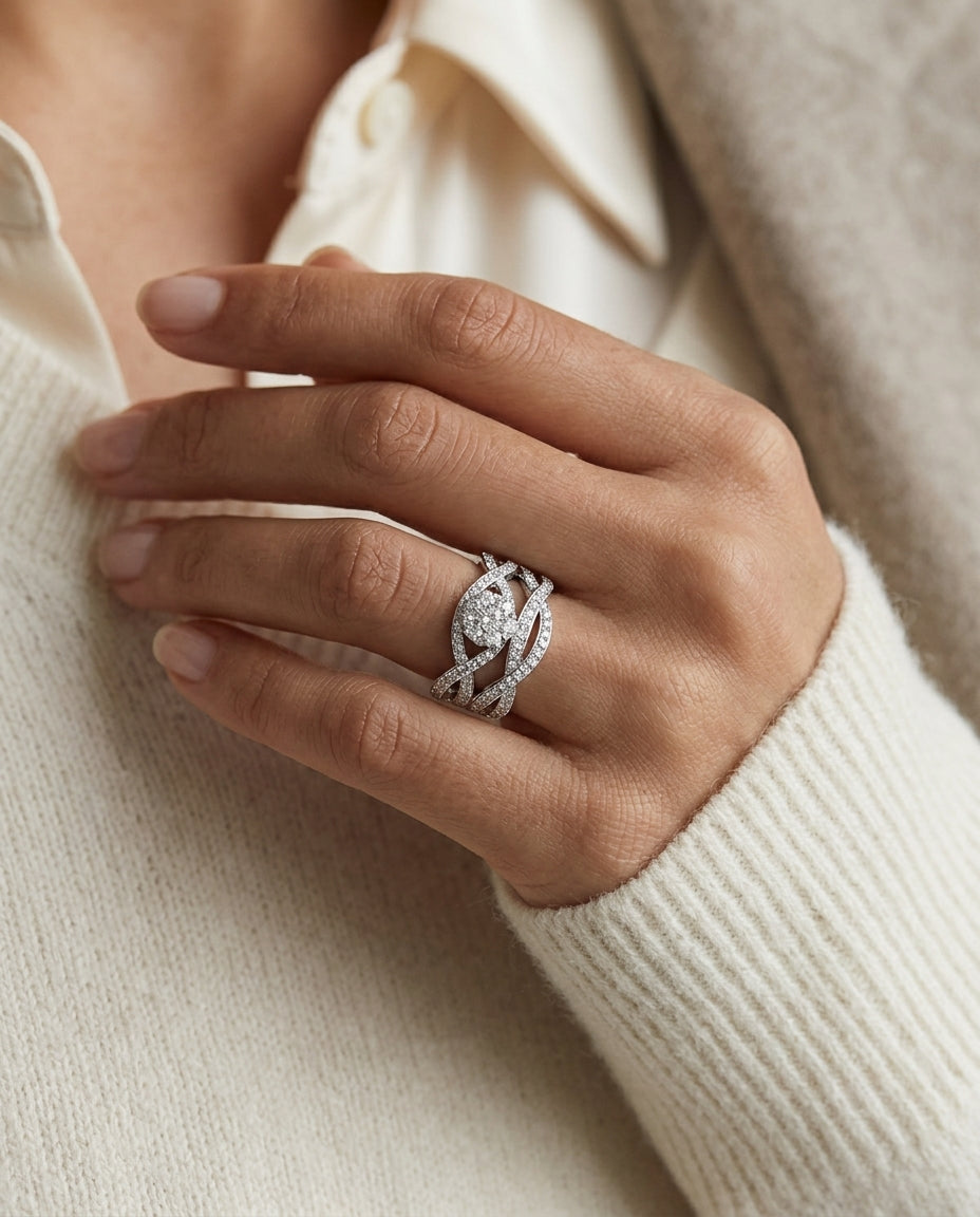 Diamond Infinity Band In 14k White Gold — editorial close-up