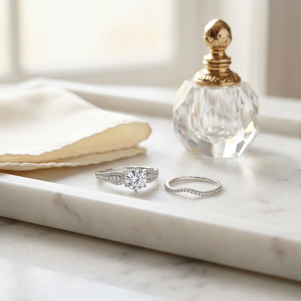 Diamond Wedding Set Semi Mount in 14k White Gold (0.45ctw) — marble silk