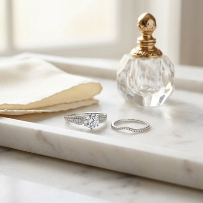 Diamond Wedding Set Semi Mount in 14k White Gold (0.45ctw) — marble silk