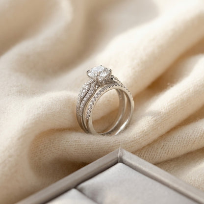 Diamond Wedding Set Semi Mount in 14k White Gold (0.45ctw) — textile flat lay