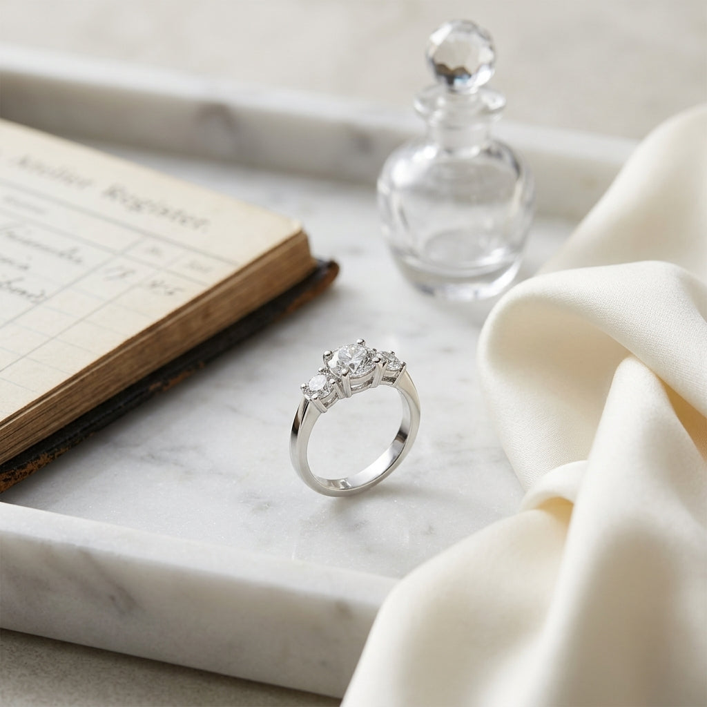 3 Stone Brilliant Diamond Ring In 14k White Gold (1 Ct. Tw.) — atelier still life