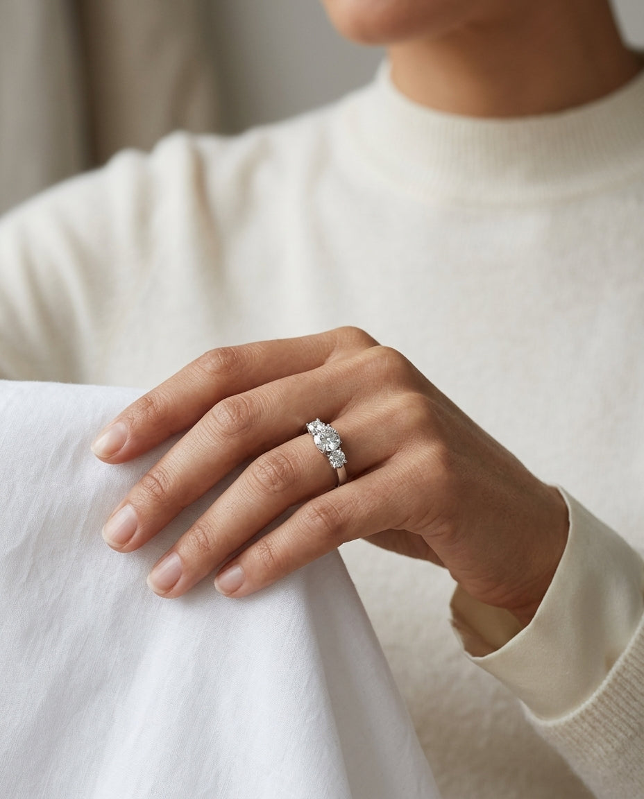 3 Stone Brilliant Diamond Ring In 14k White Gold (1 Ct. Tw.) — editorial close-up