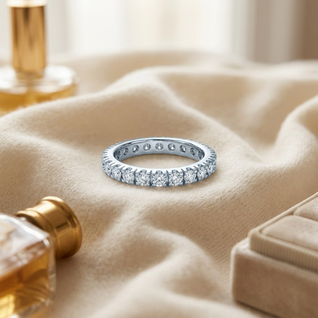 Diamond Eternity Band in 14k White Gold (3/4 Ct. Tw.) — textile flat lay