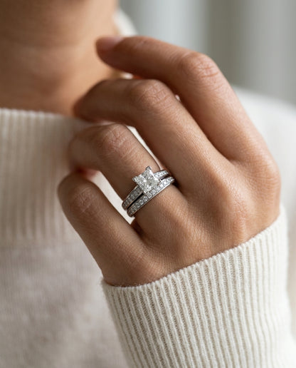 Pave Diamond Engagement Semi-mount Ring With 4 Prong 3/4 Ctw Prong Head In 14k White Gold — editorial close-up