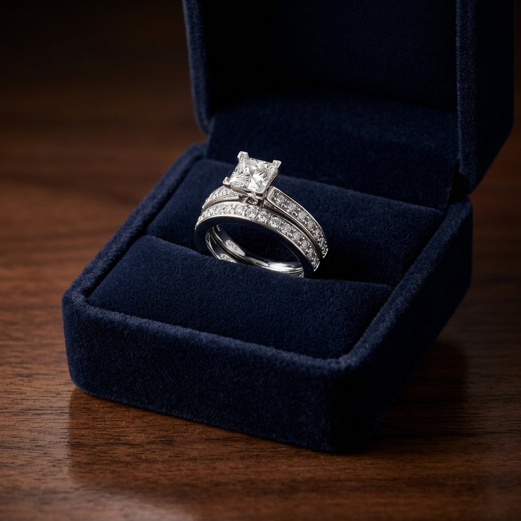 Pave Diamond Engagement Semi-mount Ring With 4 Prong 3/4 Ctw Prong Head In 14k White Gold — gift presentation