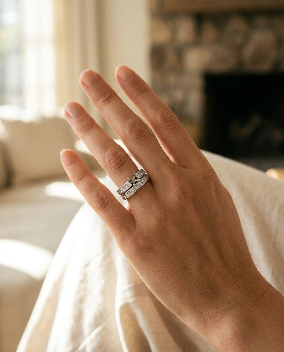 Princess Diamond Channel Wedding Set Semi-Mount with 1/2ct Princess Head in 14k White Gold — portrait close