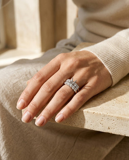 Diamond Wedding Set In 14k White Gold Semi Mount With 4-Prong Head — portrait close