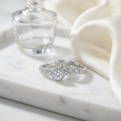 Diamond Wedding Set With 1/2ct Round Center In 14k White Gold — atelier still life