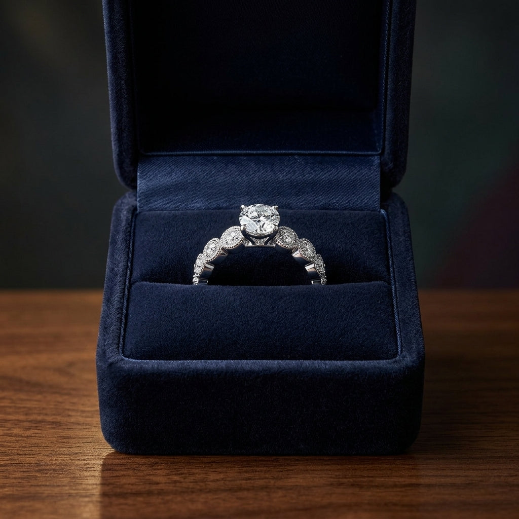 Diamond Wedding Set With 1/2ct Round Center In 14k White Gold — gift presentation