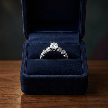 Diamond Wedding Set With 1/2ct Round Center In 14k White Gold — gift presentation