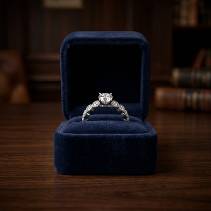 Diamond Wedding Set Semi Mount With 1/2 Ct Round Head In 14k White Gold — gift presentation