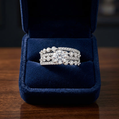 Wide Band Wedding Set in 14k White Gold 1.0ct Round Center, 2.0ctw — gift presentation
