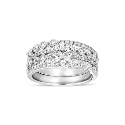 Wide Band Wedding Set in 14k White Gold 1.0ct Round Center, 2.0ctw