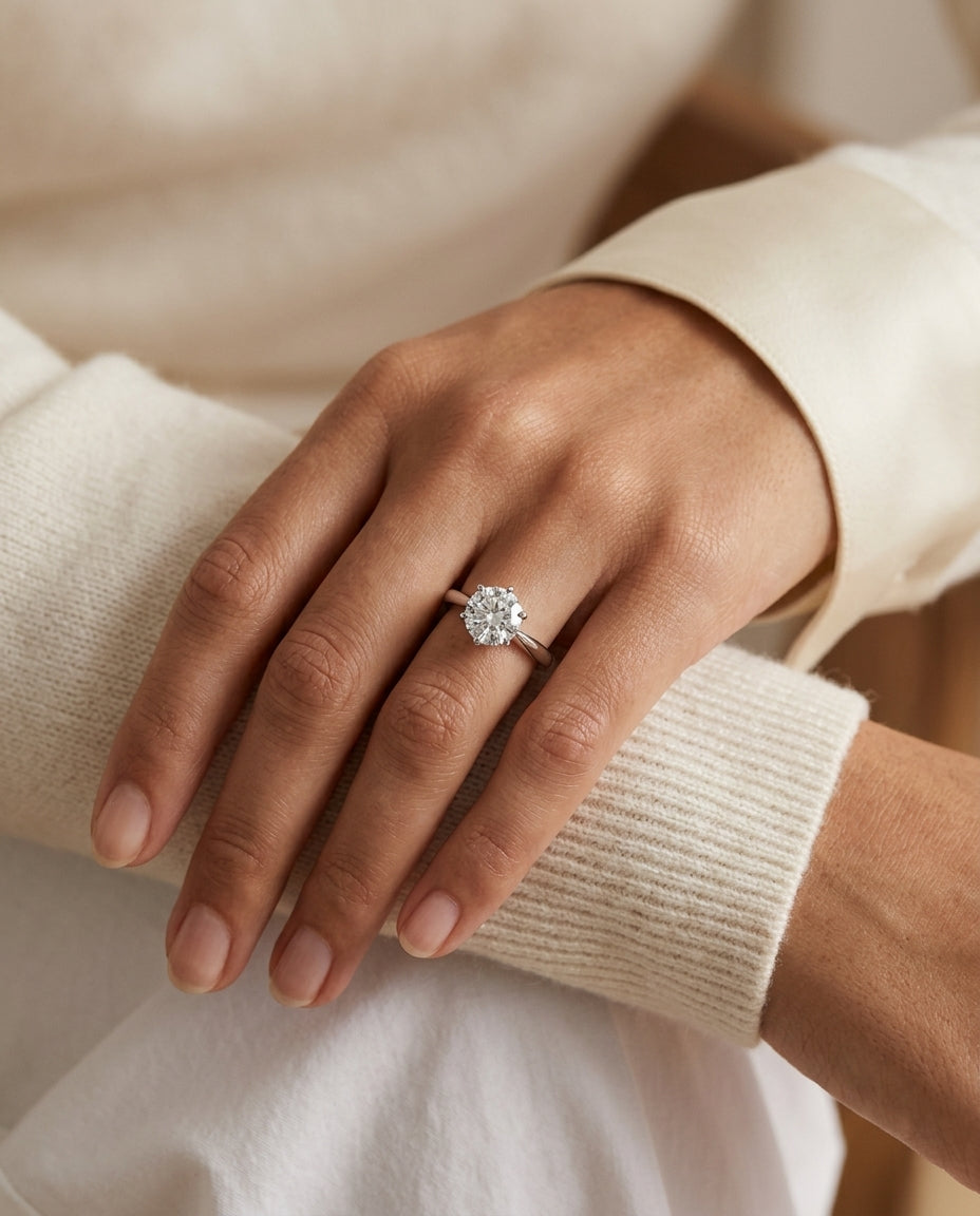 Diamond Round Solitaire Ring In 14k White Gold (1.00 Ct Igi) — editorial close-up