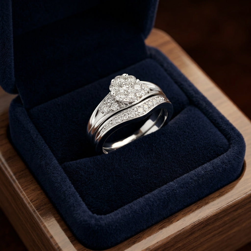 Diamond Chevron Wed Set In 14k White Gold — gift presentation