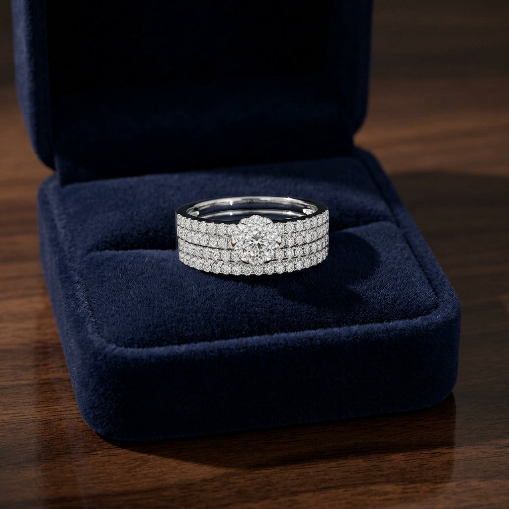 Diamond Pave Double Row Band In 14k White Gold — gift presentation
