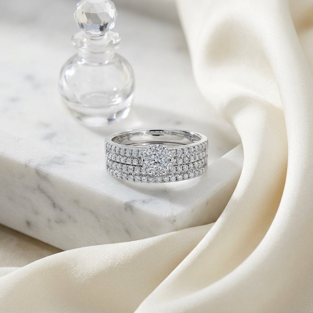 Diamond Pave Double Row Eng Ring In 14k White Gold — atelier still life