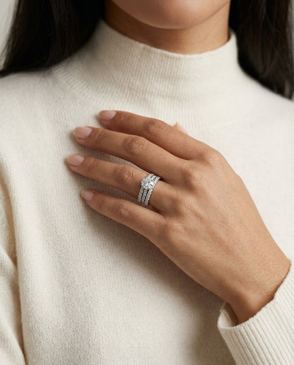 Diamond Pave Double Row Eng Ring In 14k White Gold — editorial close-up