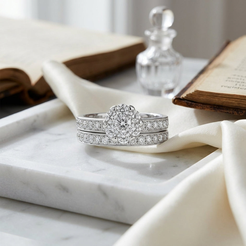 Coronet 2-1/2ct Equiv Bridal Set 14k White Gold — atelier still life