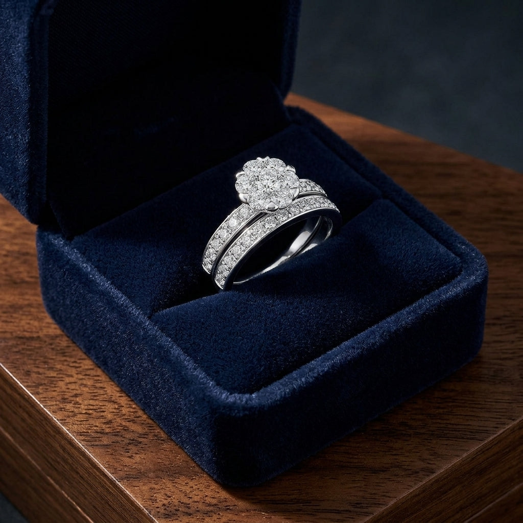 Coronet 2-1/2ct Equiv Bridal Set 14k White Gold — gift presentation
