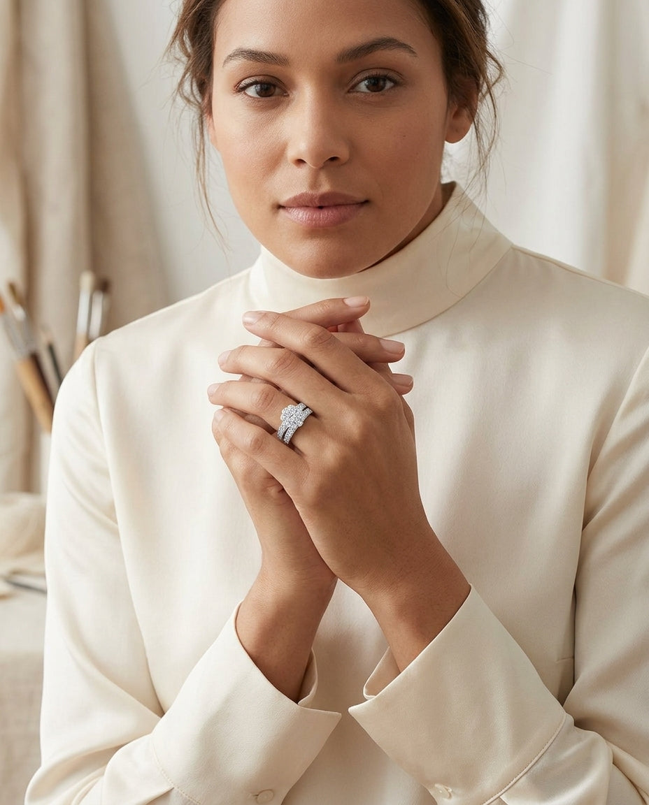 Diamond Bridal Set In 14k White Gold (1 Ct. Tw.) — editorial close-up