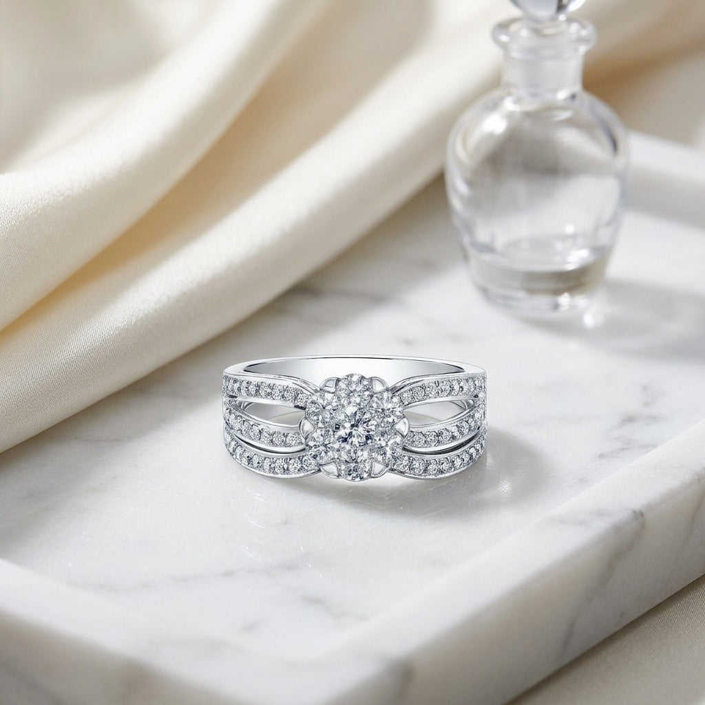 Diamond Contoured Band With Milgrain In 14k White Gold — atelier still life