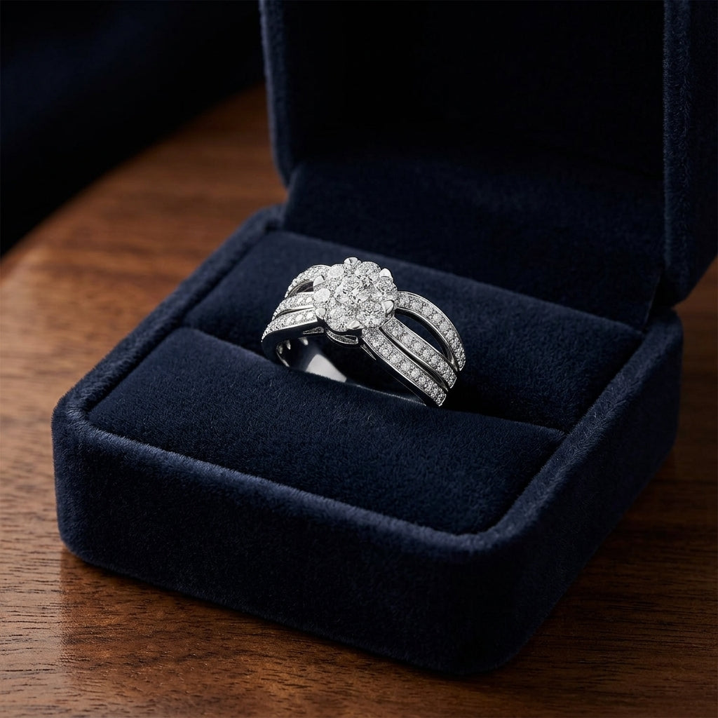 Diamond Contoured Band With Milgrain In 14k White Gold — gift presentation