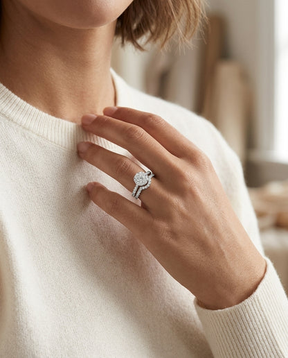 Diamond Pave Wed Set In 14k White Gold — editorial close-up
