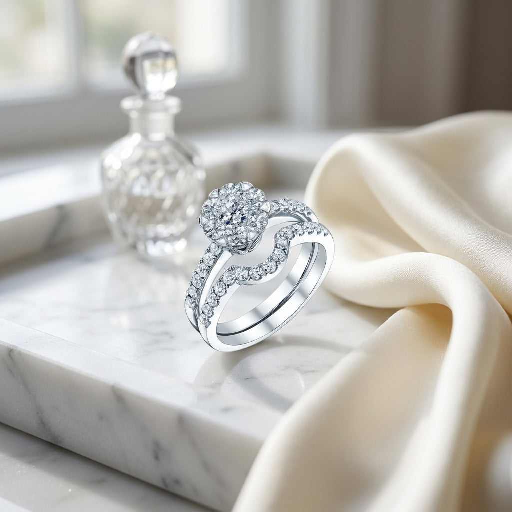 Diamond Pave Notched Band In 14k White Gold — atelier still life