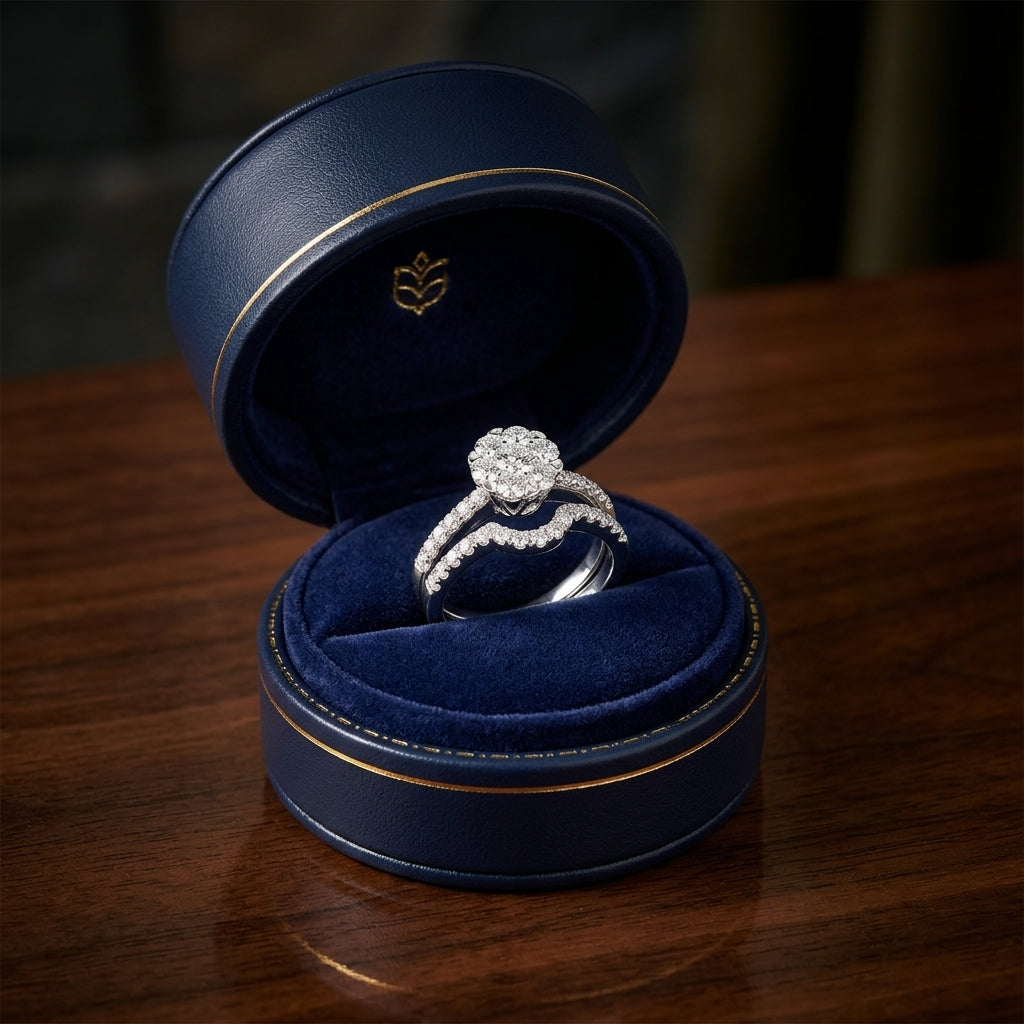Diamond Pave Notched Band In 14k White Gold — gift presentation
