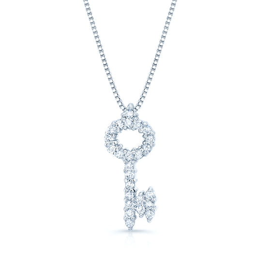 Diamond Key Pendant In 14k White Gold (1/4 Ct.tw.)