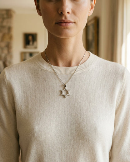 Diamond Star Of David Pendant In 14k White Gold — portrait close