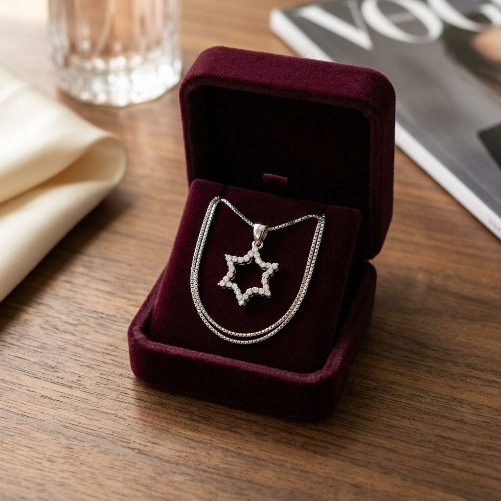 Diamond Star Of David Pendant In 14k White Gold — velvet box