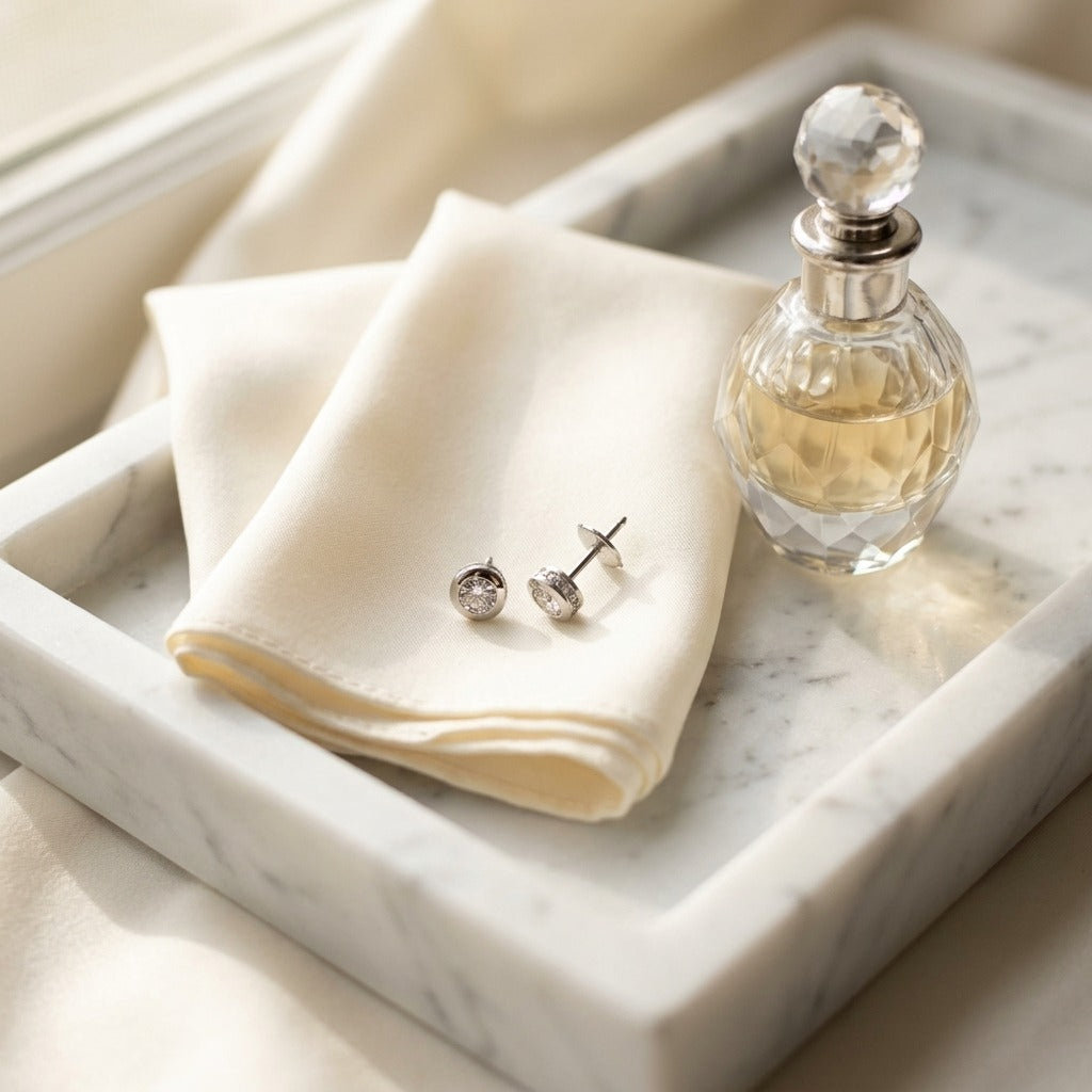 Diamond Bezel Stud Earrings with Pave Basket in 14k White Gold (1ctw), La Pousette Backs — marble silk