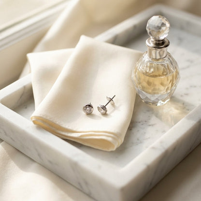 Diamond Bezel Stud Earrings with Pave Basket in 14k White Gold (1ctw), La Pousette Backs — marble silk
