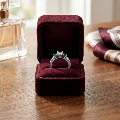 Estie G 14k White Gold 1/8ct Tdw Diamond and Tsavorite 3-Stone Ring (H-I, I1-I2) (Size 7) — velvet box