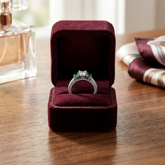 Estie G 14k White Gold 1/8ct Tdw Diamond and Tsavorite 3-Stone Ring (H-I, I1-I2) (Size 7) — velvet box