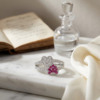 Pink Sapphire And Diamond Twin Heart Ring In 14 Karat White Gold — atelier still life