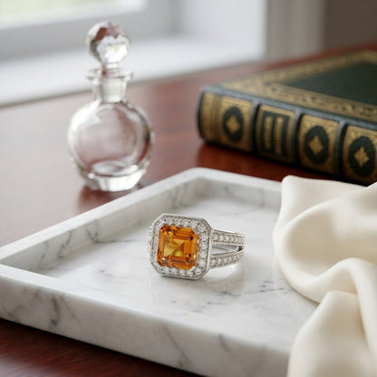 Citrine And Diamond Ring In 14k White Gold — atelier still life