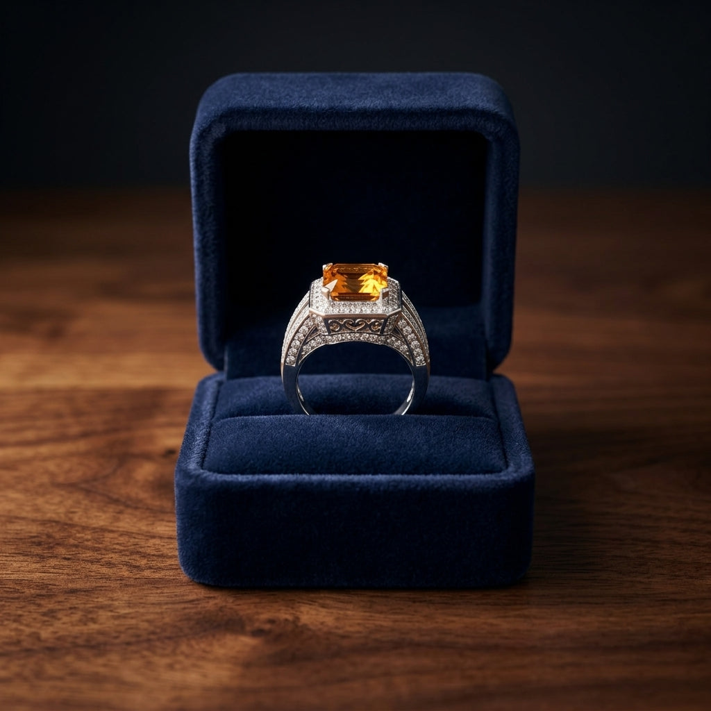 Citrine And Diamond Ring In 14k White Gold — gift presentation