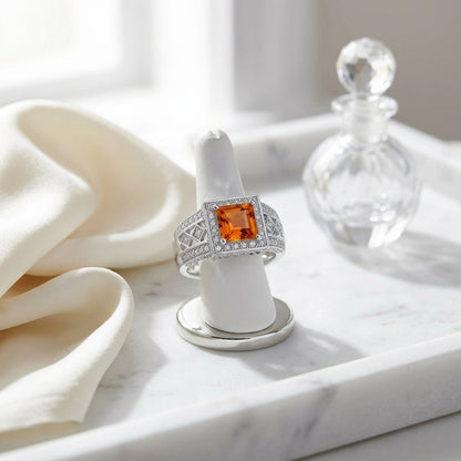 Citrine And Diamond Square Halo Ring In 14k White Gold (0.40 Ctw) — atelier still life
