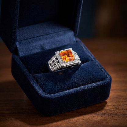 Citrine And Diamond Square Halo Ring In 14k White Gold (0.40 Ctw) — gift presentation