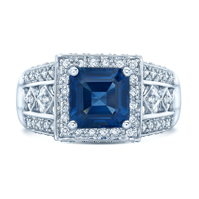 Sapphire And Diamond Square Halo Ring In 14k White Gold (3/8 Ct.tw.)