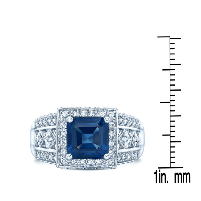 Sapphire And Diamond Square Halo Ring In 14k White Gold (3/8 Ct.tw.)