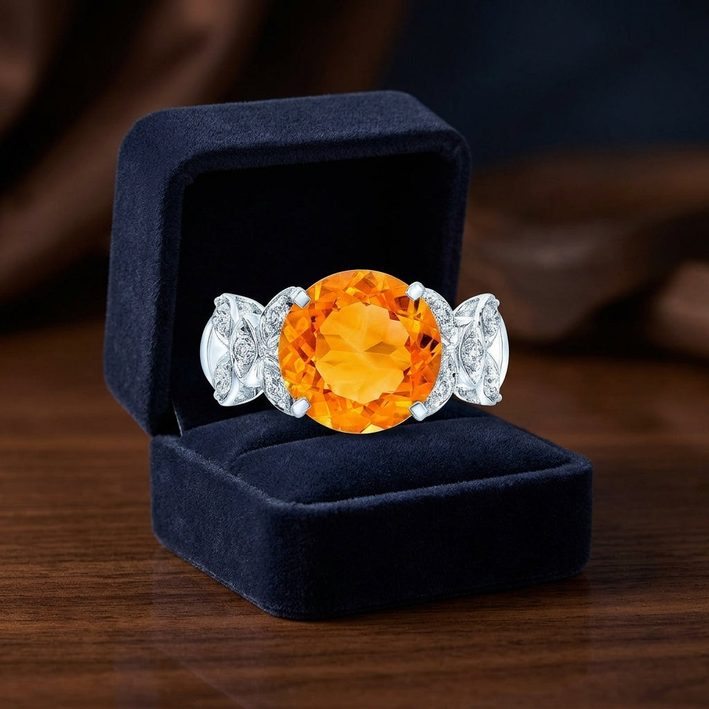 Estie G 14k White Gold Citrine And 1/3ct Tdw Diamond Ring (h-i, Si1-si2) (size 7) — gift presentation