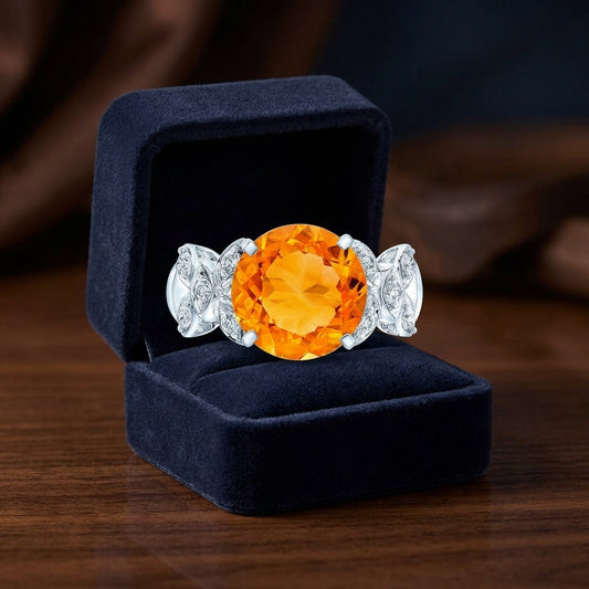 Estie G 14k White Gold Citrine And 1/3ct Tdw Diamond Ring (h-i, Si1-si2) (size 7) — gift presentation