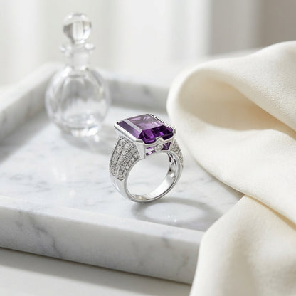 Amethyst And Diamond Semi Bezel Tulip Head Ring In 14k White Gold (0.99 Ctw) — atelier still life