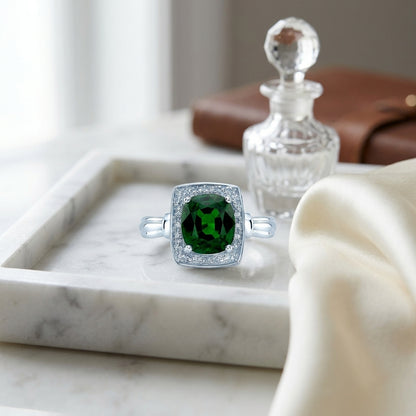 Tsavorite And Diamond Rectangle Platform Ring In 14k White Gold — atelier still life