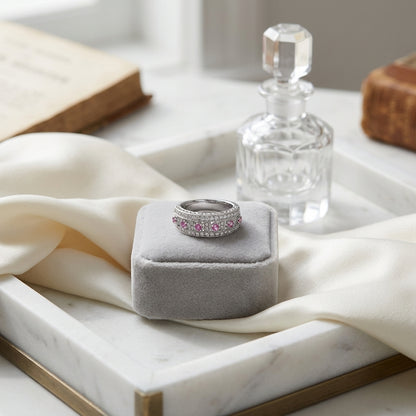 Pink Sapphire And Diamond Cube Section Band In 14k White Gold — atelier still life